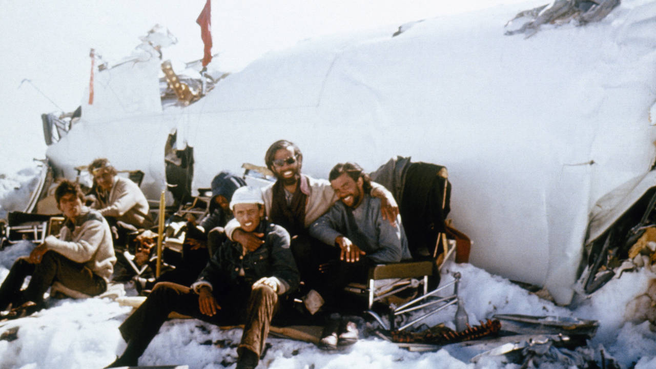 Survivors of Uruguayan Air Force Flight 571 sit in front of the fuselage of the crashed plane after being rescued in the Andes Mountains in 1972. The fuselage was mostly intact after the crash, which allowed them to close off the back and survive the cold. However, they were out there for 72 days before being rescued, and were forced into cannibalism to survive. Of the 45 people who were on the plane, only 16 survived the ordeal. 2 of the survivors actually climbed out of the mountains to get help and rescue the others. The book and film of the same name Alive documents their story. And yes, that is a human vertebrae on the right.