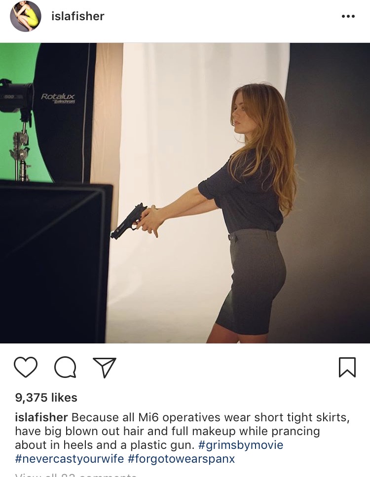 Isla Fisher jokes on Instagram about posing with a gun for a movie