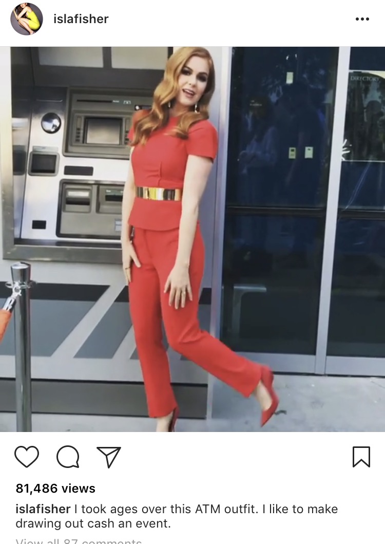 Isla Fisher with her ATM outfit
