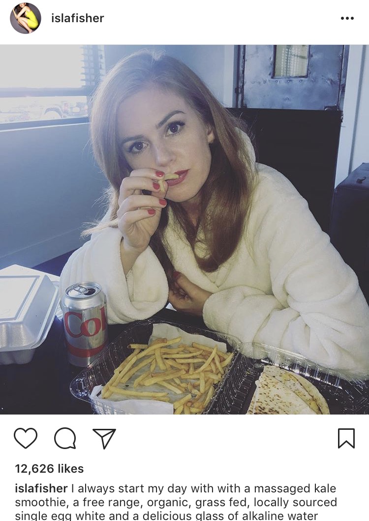 Isla Fisher on Instagram eating fries