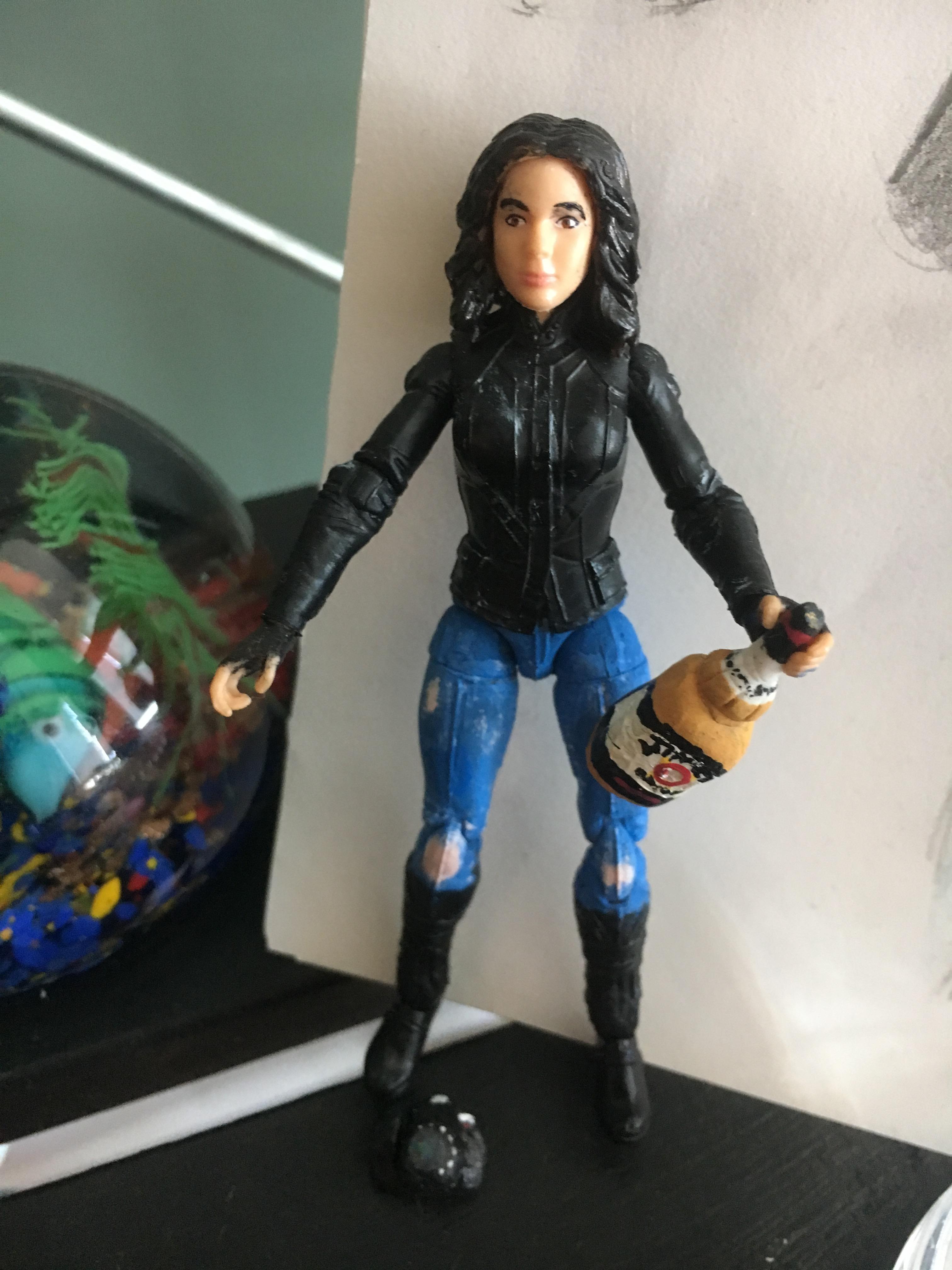 "Jessica now proudly stands on the shelf by the TV." BTW- It was Sharon Carter/Agent 13 one from the Civil War two-pack with Black Panther.