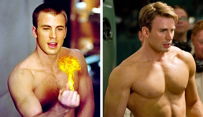 Chris Evans. Having played a superhero before, Chris Evans wasn’t in bad condition at all. But when he was accepted for the iconic role of Captain America, he had to take everything to the next level. The actor juggled eating and training whenever he had a break in filming to grow his muscles a little more.