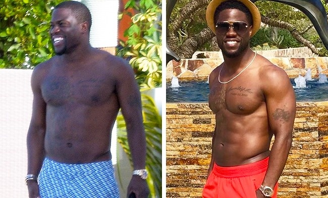 Kevin Hart. Compared to The Rock Hart looked liked half of him, but Hart visibly buffed himself. His enhanced physical condition got him to the point where he was able to run marathons. Not only has his determination been beneficial for his overall health but it probably won’t set him back in his future acting career either.