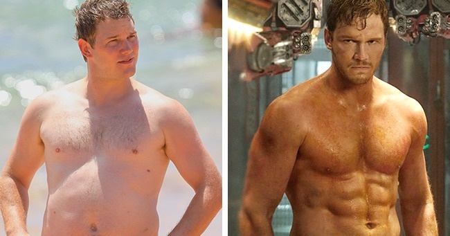 Chris Pratt. Pratt replaced his beer belly with a 6-pack after getting rid of 60 pounds in a 6-month period. The actor needed a bit of a reshaping for his roles in the blockbuster sequels Guardians of the Galaxy and Jurassic World, which will probably make him stick with his new look for years to come.