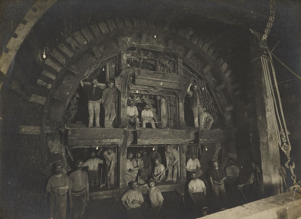 Workers pose for a picture while building the Central Line in London, England in 1898.