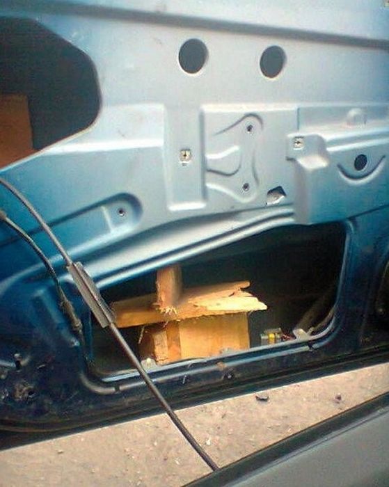 Redneck car repair of door panel