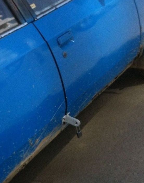 Redneck car repair of a door lock