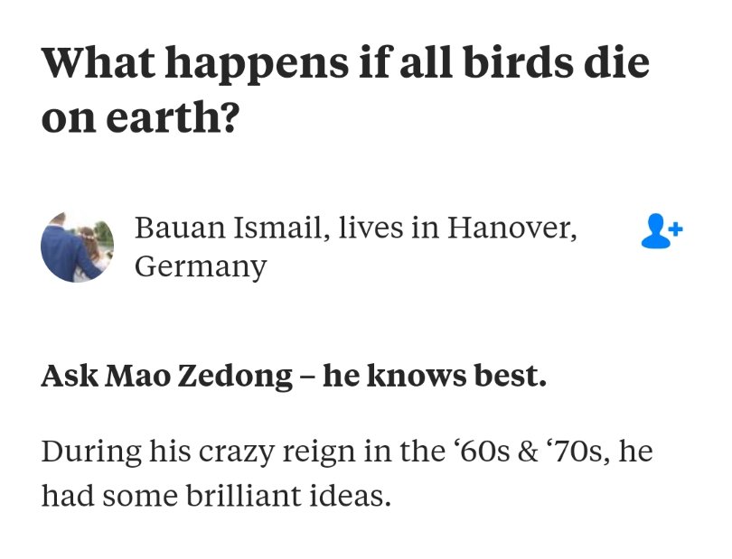 The Historical Event When Mao Zedong Caused A Famine Trying To Get Rid Of Crop-eating Birds Shows How Communism Works