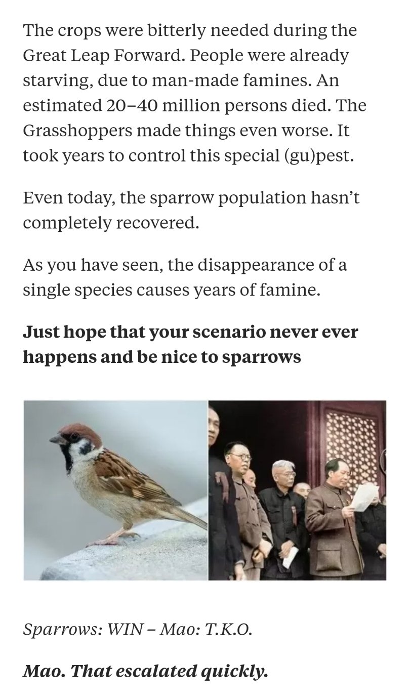 The Historical Event When Mao Zedong Caused A Famine Trying To Get Rid Of Crop-eating Birds Shows How Communism Works