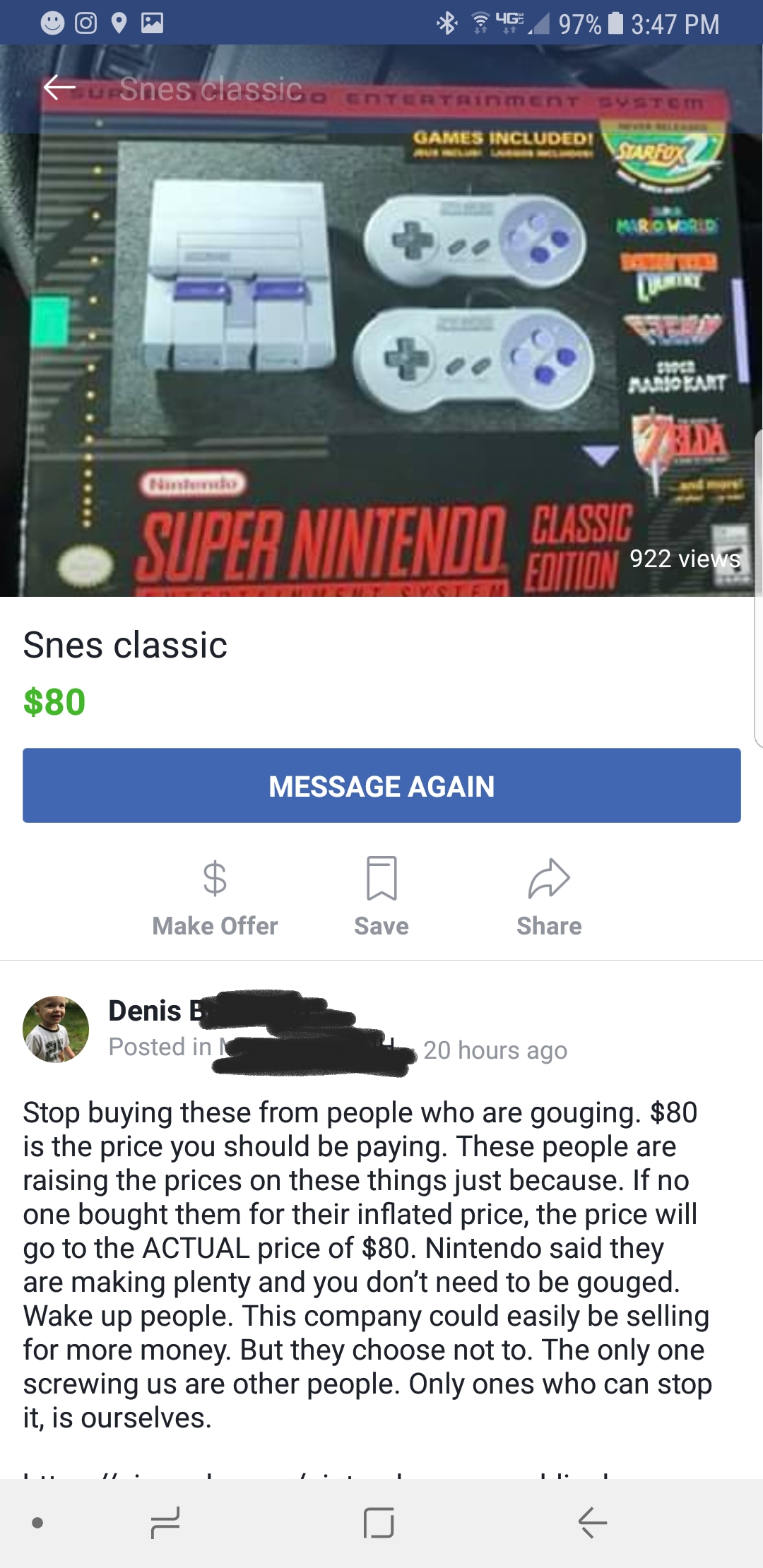 software - e Bop 4 97% Ganescluded 2 Uio Per Nintendo Cha Classic Foto 922 vies Snes classic $80 Message Again Make Offor Save S hare Denis Posted in 20 hours ago Stop buying these from people who are gouging $80 is the price you should be paying. These p