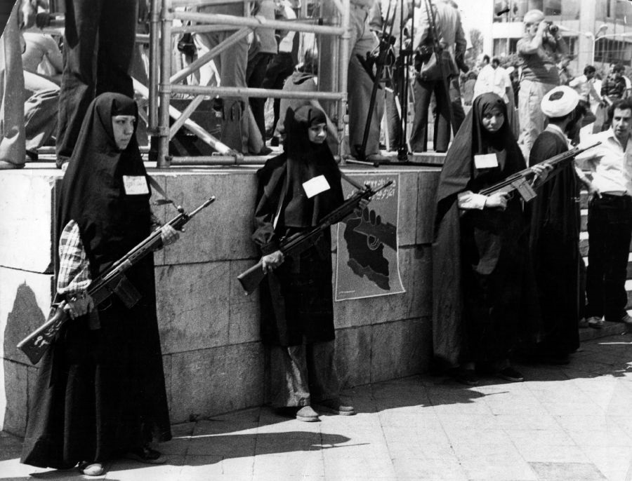 Armed women guard a section of the main square in Tehran, Iran in 1979. This was during the Iranian Revolution, in which many women not only supported it, but participated in the armed takeovers of certain areas not knowing what it will mean for them and their rights.