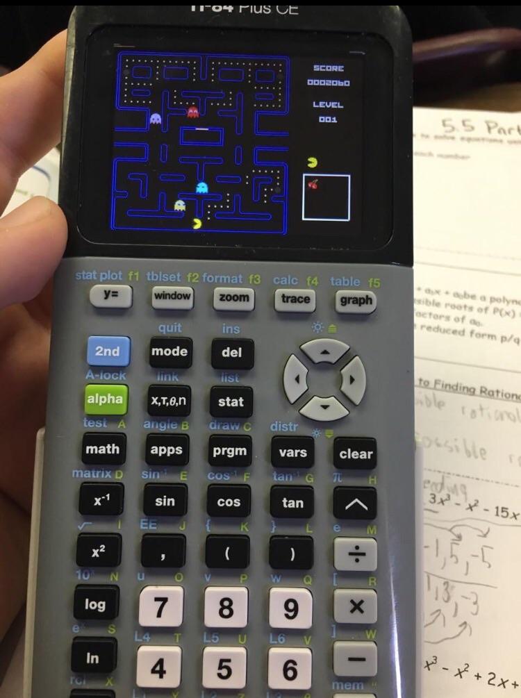 pacman on graphing calculator - uro4 rius Ue Score D00200 Level 001 5.5 Part stat plot f1 tblset f2 format 13 y window zoom calc 14 trace table 15 graph be a polyne sible roots of Pox actors of a reduced form pla quit ins 2nd mode del ALock link list to F