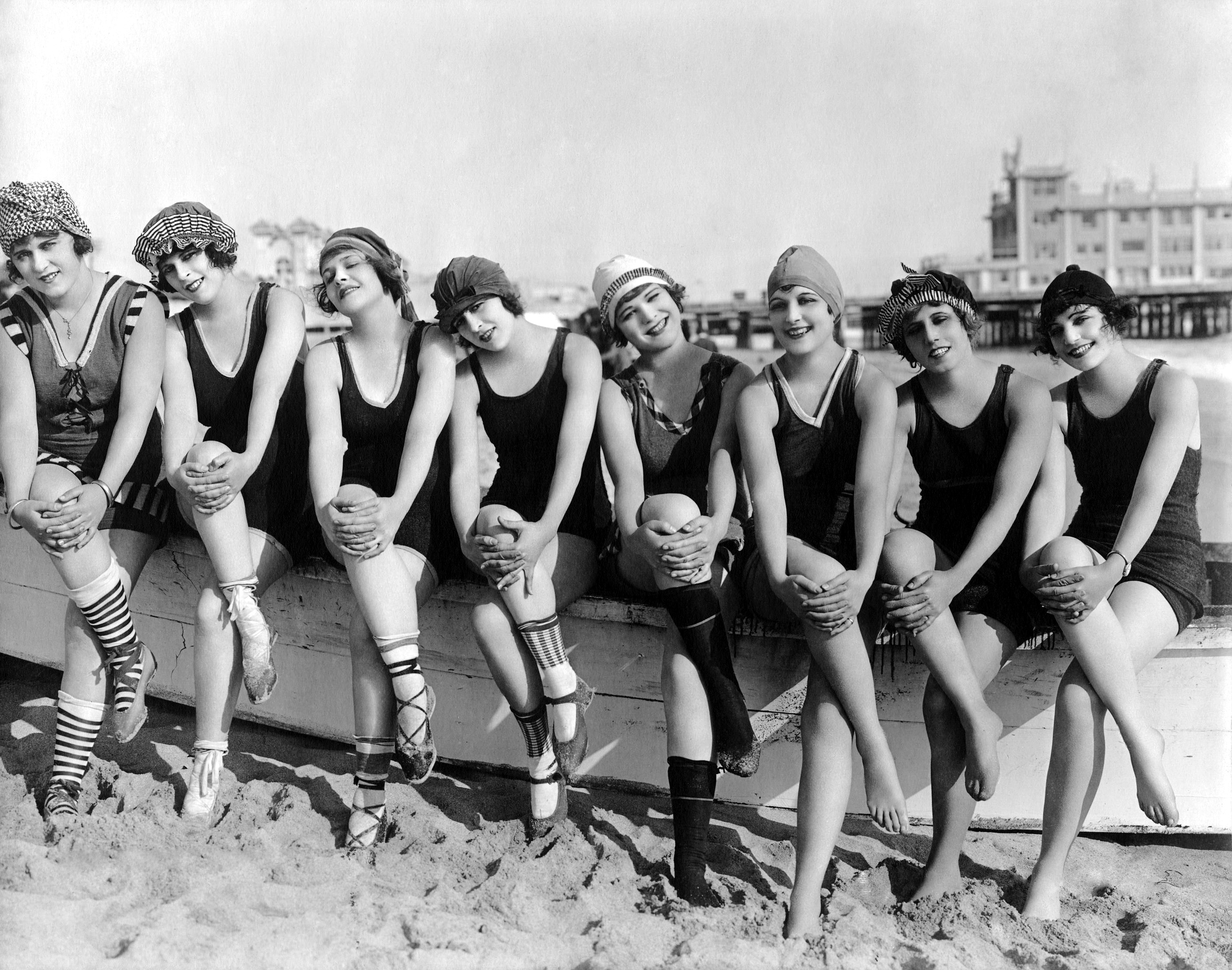 Models pose as part of Mack Sennett Bathing Beauties collection in Atlantic City, US in 1917.