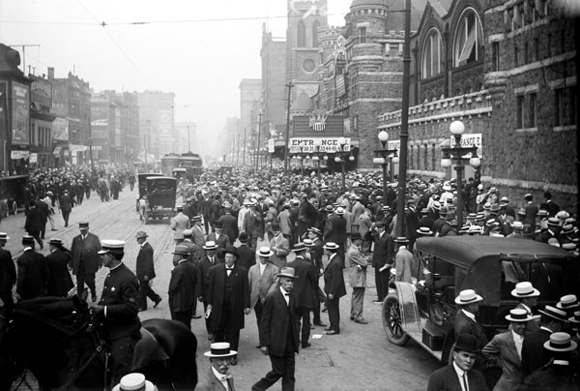 People get ready to head inside the Coliseum in Chicago, US for the Republican National Convention in 1912. The thing you may notice from this picture is there is virtually no women in it. Women were not allowed to vote in the US for another 7 years.