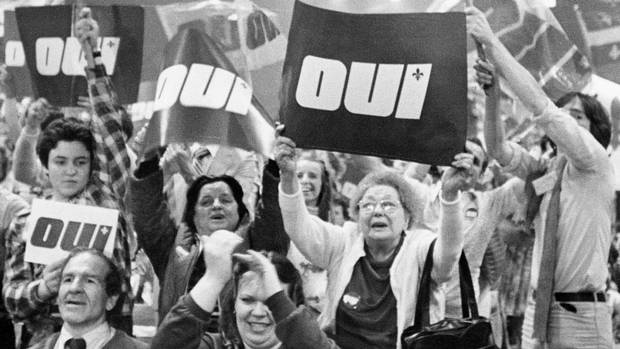 Pro-separation civilians gather to support the Quebec Referendum heading to a public vote in Quebec, Canada in 1980. They all hold up signs saying "yes" in French, and despite the growing support, the Quebec Referendum would not pass with nearly 60% voted no. Another vote would also not pass in 1995. The people of Quebec, who speak French primarily, have had desires for years to be their own country, but never had enough public support and votes to push such a measure forward.