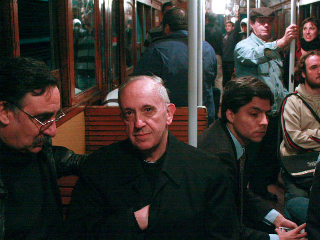 Cardinal Jorge Mario Bergoglio (now Pope Francis) riding the subway in Argentina, 2008.