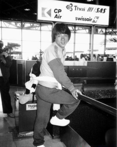 A young Jackie Chan at an airport sometime in the 1970s.