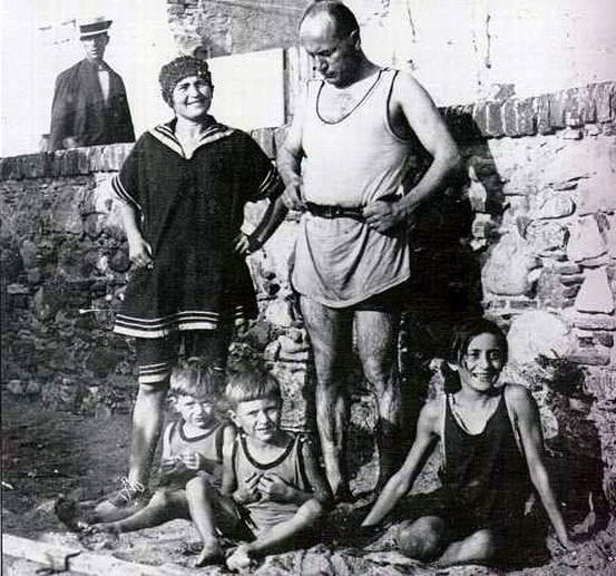 Benito Mussolini with his wife Rachele and 3 of his 5 children, early 1940s.