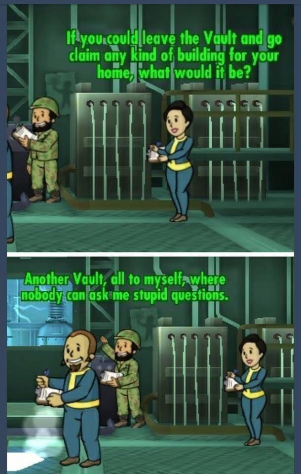 fallout shelter incest - If you.could leave the Vault and go claim any kind of building for your 'home, what would it be? Another Vault, all to myself; where nobody can ask me stupid questions.