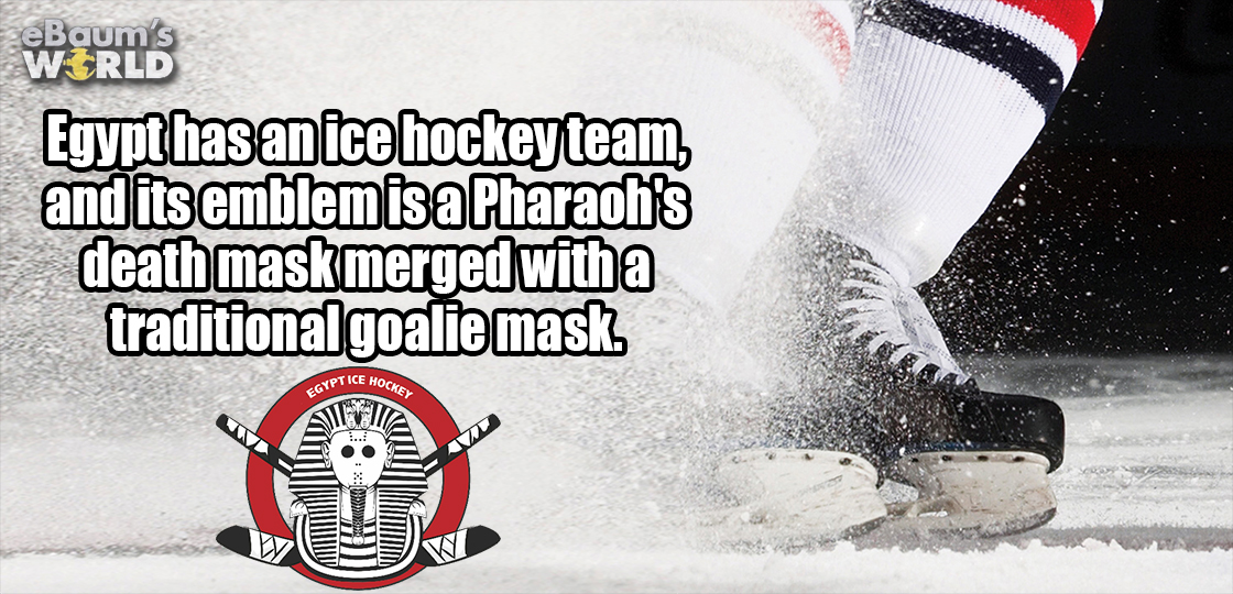 Ice hockey - Egypt has an ice hockey team, and its emblem is a Pharaoh's death mask merged with a traditional goalie mask