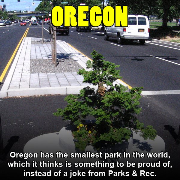 world's smallest park - Oregon Oregon has the smallest park in the world, which it thinks is something to be proud of, instead of a joke from Parks & Rec.