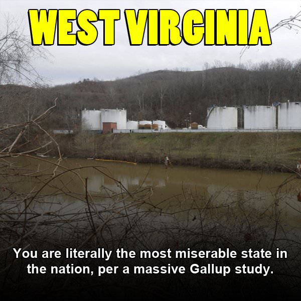 water resources - West Virginia You are literally the most miserable state in the nation, per a massive Gallup study.