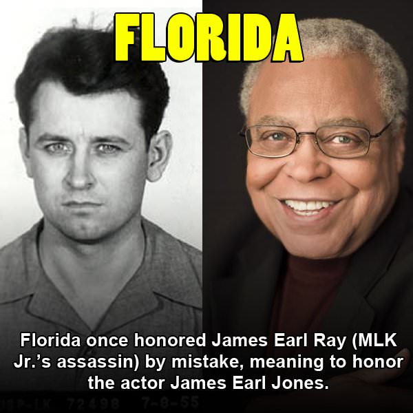 funny james earl ray day memes - Florida Florida once honored James Earl Ray Mlk Jr.'s assassin by mistake, meaning to honor the actor James Earl Jones.