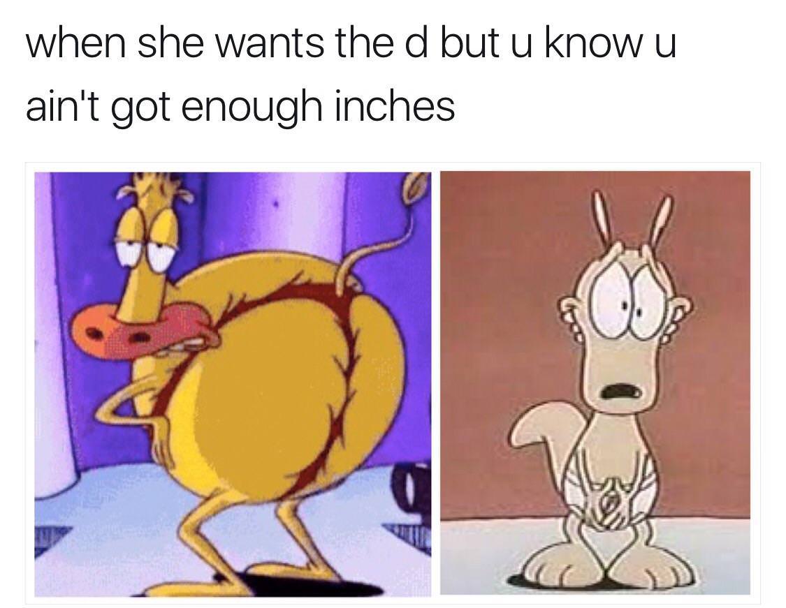 memes - dirty cartoon memes - when she wants the d but u know u ain't got enough inches