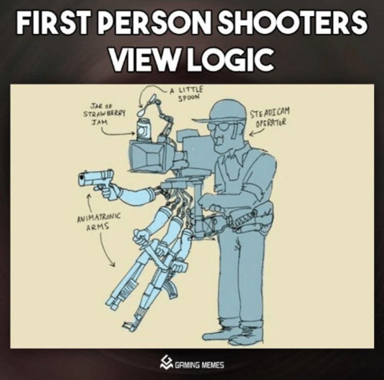 first person shooters view logic - First Person Shooters View Logic Little Spoon Jar Of Strawberry Jam Steadicam Operator 25 Animatronic Arms Gaming Memes