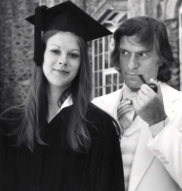 Hugh Hefner with his daughter Christie Hefner at her college graduation in 1974. She would rise in her fathers company to become President of Playboy in 1982, and eventually even chairman and CEO of Playboy Entertainment. She ran the company during its height from 1982 to 2008, before stepping down. Most people associate Playboy's business model and success to Hugh, but his daughter was instrumental to shaping the company for well over 2 decades.