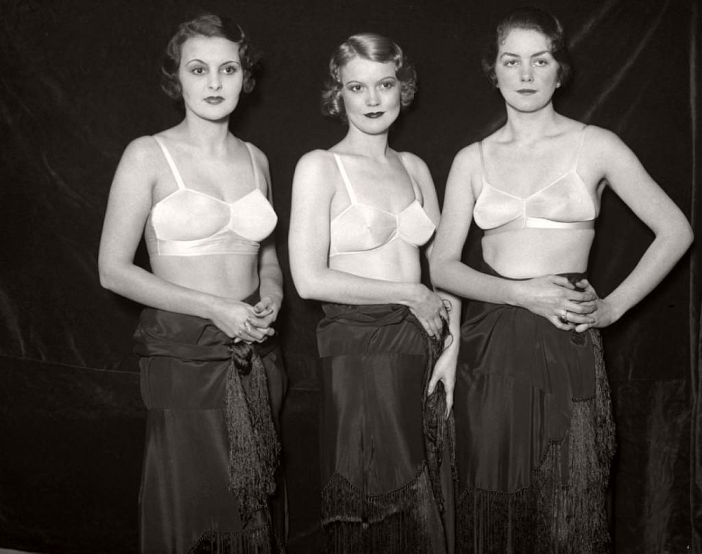 3 Models show off specially made Brassieres before Fashion Week in NYC, US in 1930. As magazines and movies took off, so did fashion, and undergarments were no different. Despite the US overall still decades away from open sexual content, many designers pushed the limits with their models for the first half century. Most of their images would not be commercially shared, but artistic and sexy images did exist well before the US adopted a more open policy towards sexually suggestive garments.
