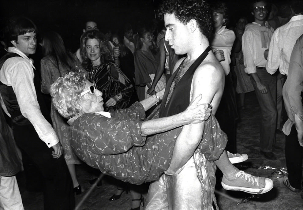 A regular patron known as Disco Granny dances at Studio 54 in 1978.