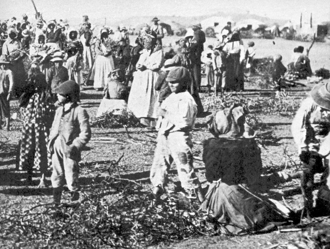 Continuing from the previous picture, this is a British Concentration Camp for Boer families in South Africa in 1901. The British retaliated against unexpected and heavy losses early in the war by burning the Boers homes and rounding up their women and children. They put them in camps, and let them die to diseases, malnutrition, and other ailments. The Boers were well armed, and used Guerilla Warfare effectively. The British ended up not being able to decipher the enemy, so they started operations against everyone. They literally destroyed entire towns and crops, using scorched earth tactics, which eventually starved the Boers as well. After the war, almost 50,000 Boer civilians, mostly women and children, died as a direct result of either being placed in concentration camps or starving to death. The Boer soldiers killed in battle were only 6,200 in comparison. The British also rounded up 115,000 black Africaans into camps, causing another 20,000 of them to die under the same circumstances. The British did win the war, and had nearly 50,000 casualties of their own, but their tactics were scrutinized as ugly and brutal against the Boer populace.