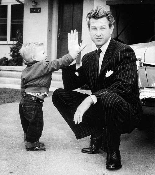 Lloyd Bridges (with some amazing hair) with a very young Dude.