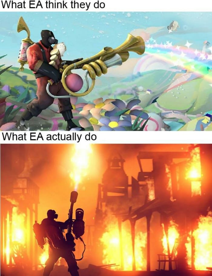 funny gaming memes - ea tf2 meme - What Ea think they do What Ea actually do