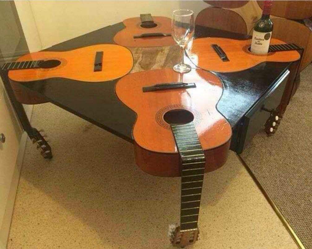 wood art guitar coffee table