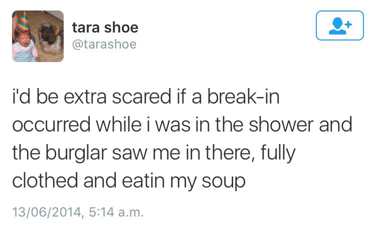 raccoon i m having an affair - tara shoe i'd be extra scared if a breakin occurred while I was in the shower and the burglar saw me in there, fully clothed and eatin my soup 13062014, a.m.