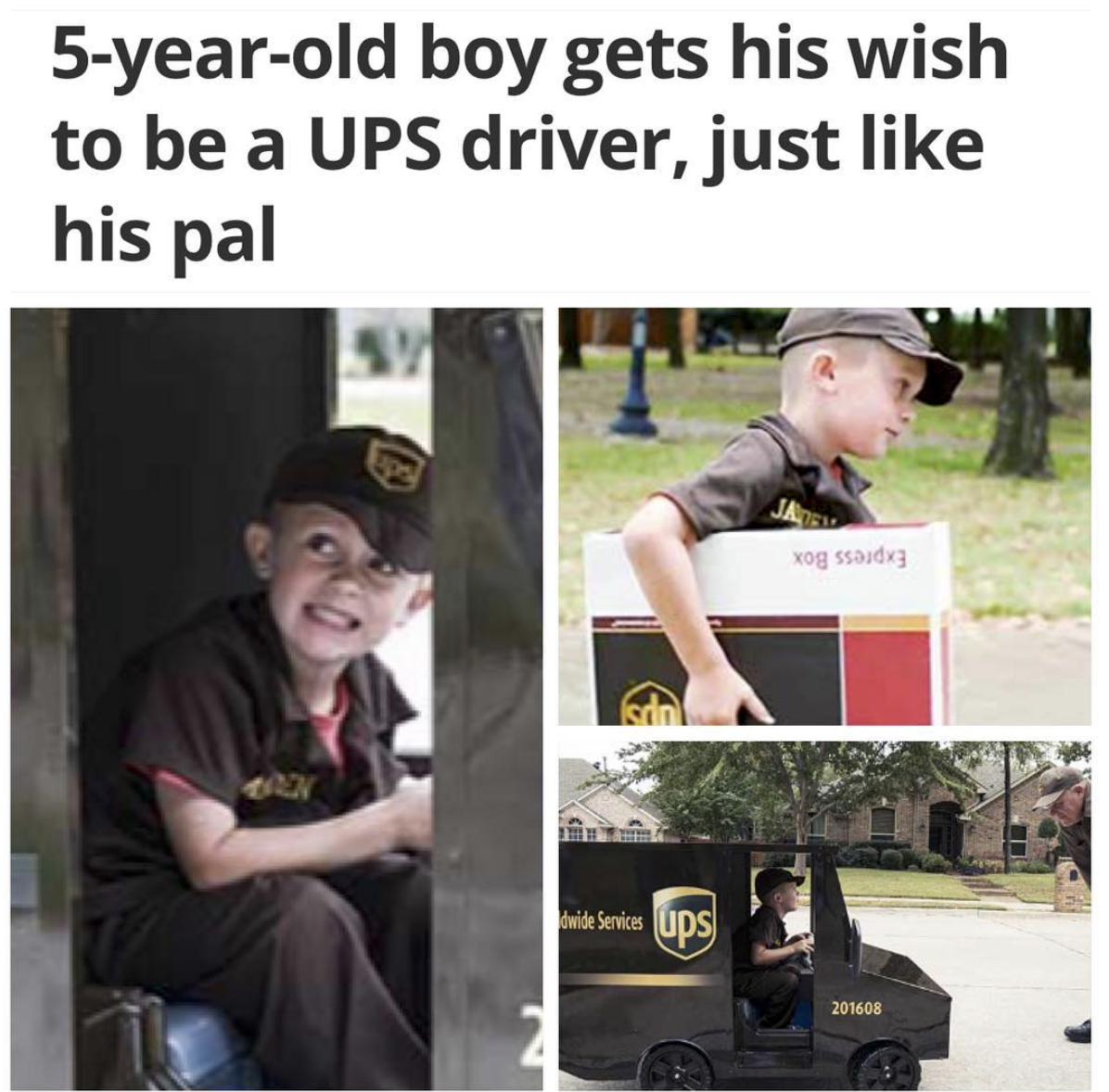 vehicle - 5yearold boy gets his wish to be a Ups driver, just his pal og Sada wide Services Tids