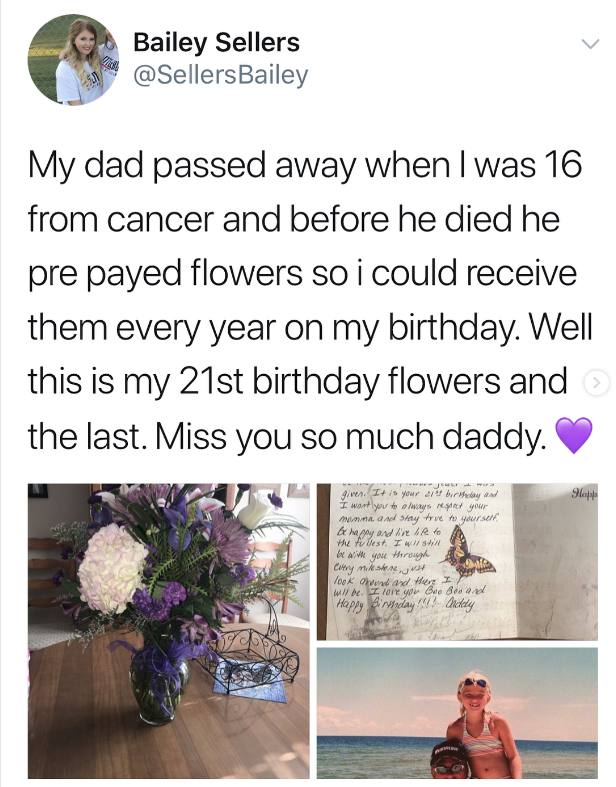 1 peter 3 3 4 - Bailey Sellers Bailey My dad passed away when I was 16 from cancer and before he died he pre payed flowers so i could receive them every year on my birthday. Well this is my 21st birthday flowers and the last. Miss you so much daddy. i Ayo