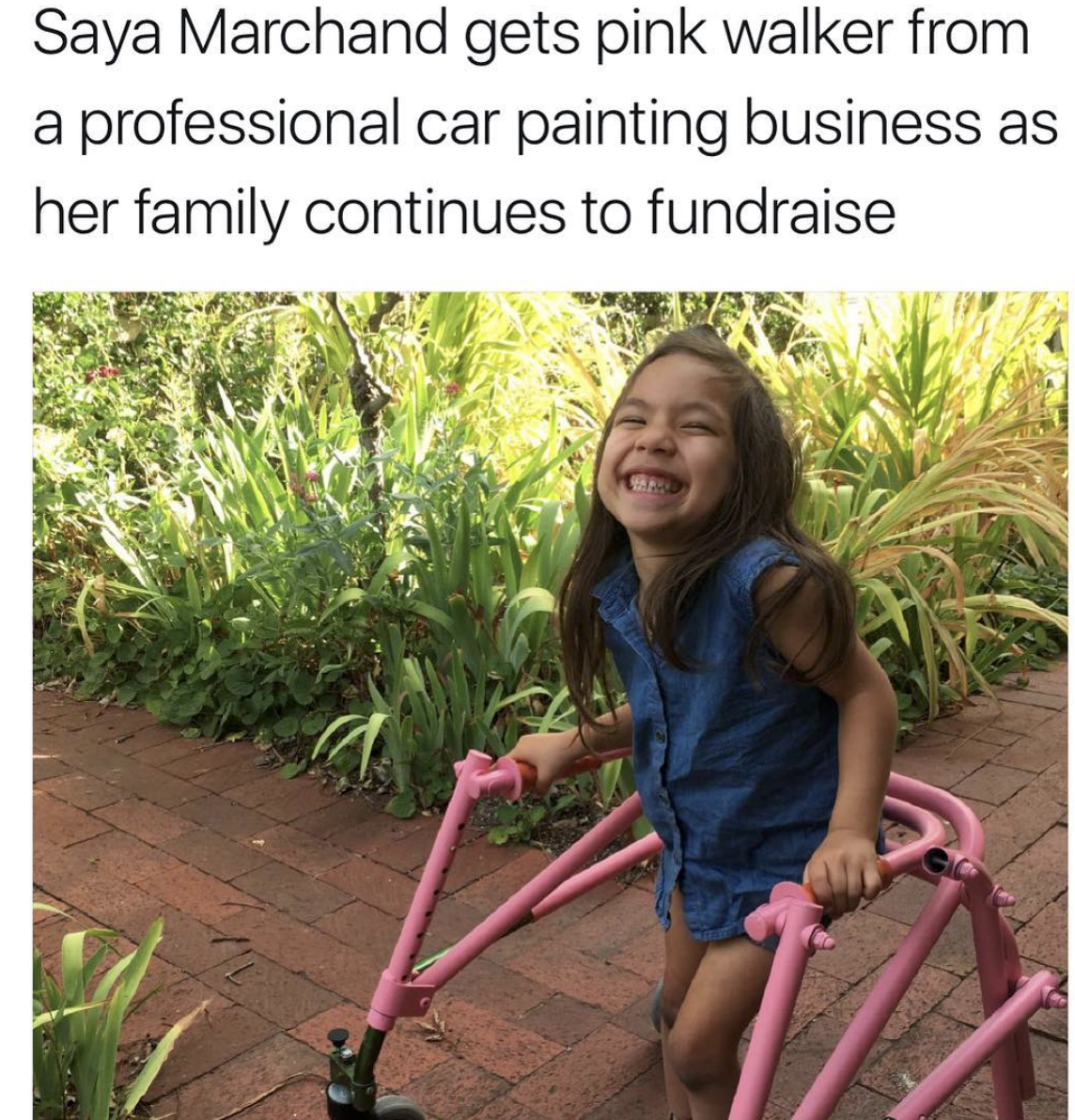 ultraceuticals - Saya Marchand gets pink walker from a professional car painting business as her family continues to fundraise