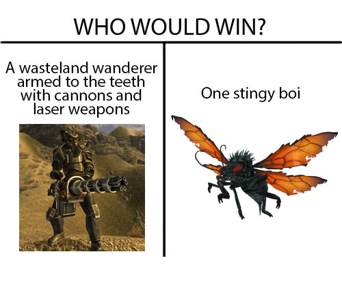 video game memes - Who Would Win? A wasteland wanderer armed to the teeth with cannons and laser weapons One stingy boi