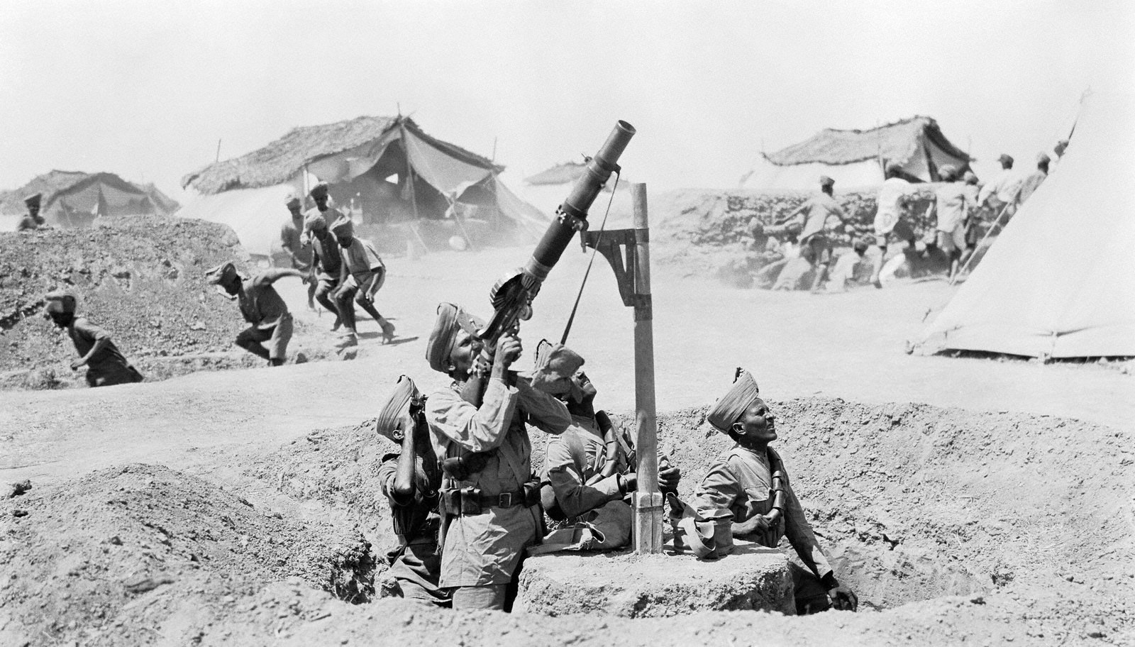Indian troops man a Lewis Gun to target an approaching Ottoman Empire air attack on the Mesopotamian Front during WWI in 1918. Most people associate WWI to the Western front in France and Belgium, and perhaps the Eastern front between the Baltic and Black Seas. However, the Mesopotamian Front, or Middle Eastern Theatre of WWI, was also a major front, which had mostly British, Indian, and Australian troops against the Ottoman Empire in the Middle East. It existed throughout the entire war, comprised of 5 massive campaigns, involving nearly 7 million troops, and had over 1.5 million casualties on all sides.
