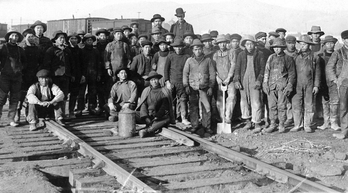 Chinese railroad workers pose for a picture somewhere outside Vancouver, Canada in 1874. As West Coast cities were established, the Chinese were coming to North America in large numbers looking for work and better lives. Just like mining companies and other manual labor companies, the railroad companies often employed them for cheap labor with no questions asked. The Canadian Pacific Railway employed these men. When the work was completed, they were discarded. They were often not allowed to settle down in the areas they worked, and many people in Canada and the US were quite racist towards the Chinese in the 1800s, even creating laws that discriminated them specifically.