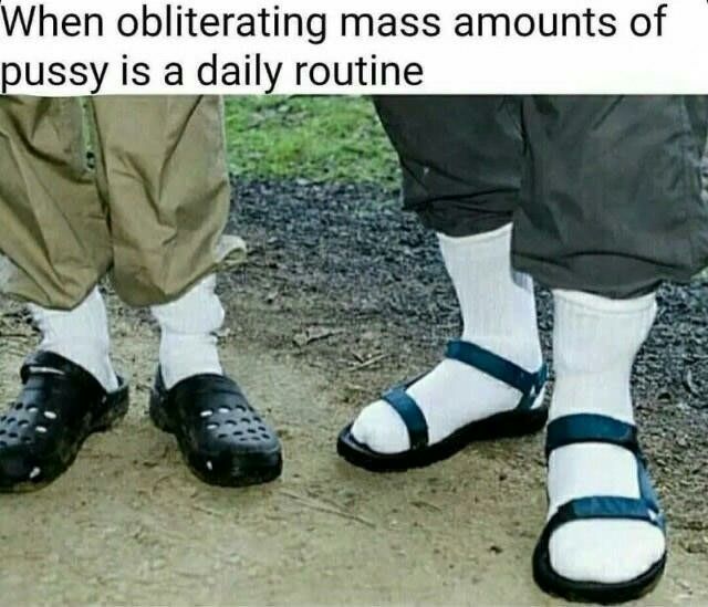 Dirty meme joking that men who wear socks and sandals get tons of pussy