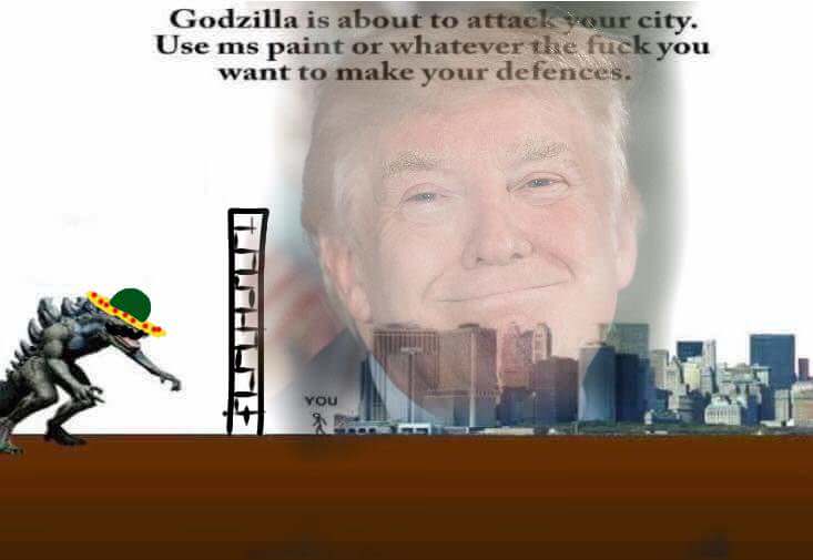 godzilla is attacking your city - Godzilla is about to attack your city. Use ms paint or whatever the fuck you want to make your defences.