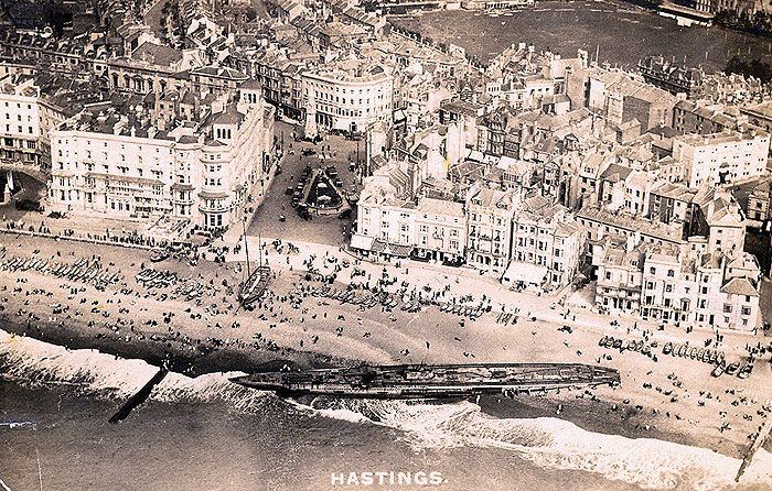 A warship washes ashore during WWII.