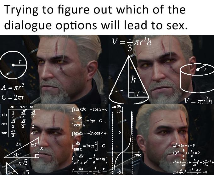 trying to figure out which dialogue option will lead to sex - Trying to figure out which of the dialogue options will lead to sex. V arah A nr2 C 2nr V ar?h 30 45 60 sin xdx Cos XC Posts wall ar y Nils dr xC casx tgxdx Incosx dx sinx Inkoc xbxc0 leted ab2