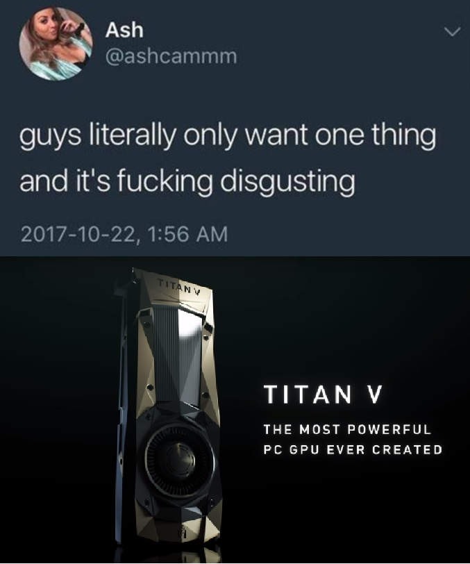 guys literally wants one thing - Ash guys literally only want one thing and it's fucking disgusting , Titan Titan V The Most Powerful Pc Gpu Ever Created