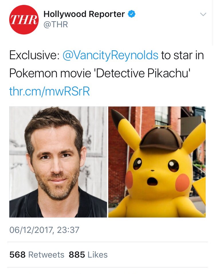 voices pikachu in detective pikachu - Hollywood Reporter Exclusive Reynolds to star in Pokemon movie 'Detective Pikachu' thr.cmmwRSER 06122017, 568 885