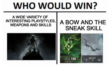 skyrim who would win - Who Would Win? A Wide Variety Of Interesting Playstyles, Weapons And Skills A Bow And The Sneak Skill Sneak 100